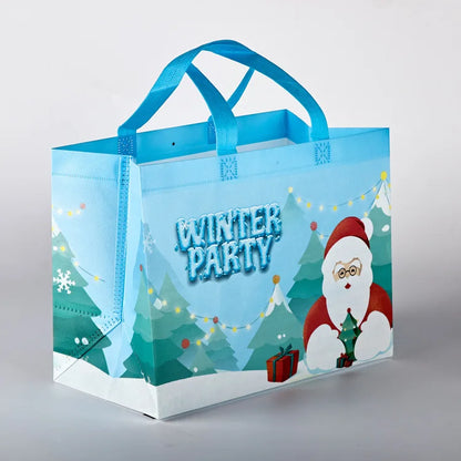 10PC New in Christmas Gift Bags Cartoon Cute Print Santa Elk Snowman Printing Non Woven Foldable Storage Handbag Party Supplies