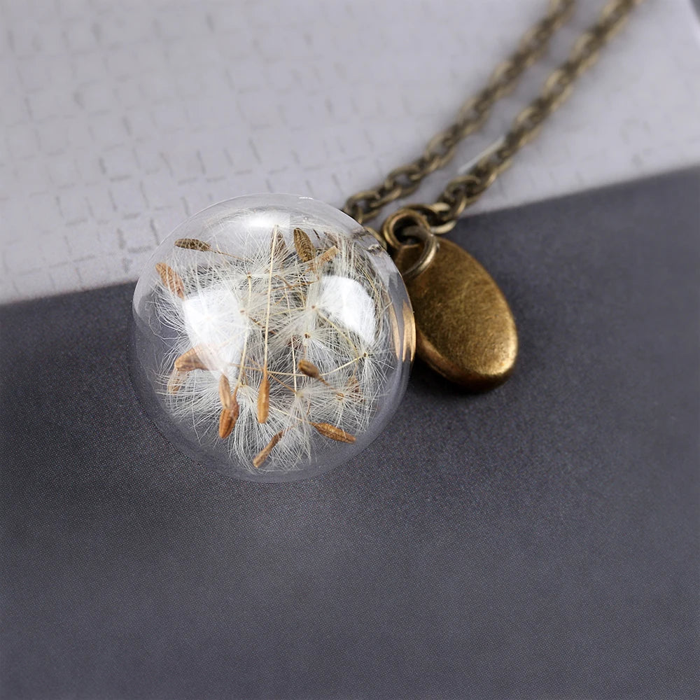 Transparent Glass Vial Necklace Wishing Bottle Dried Flower Pendant Jewellery Openable Screw Cap Steel Chain Charm Perfume Jars