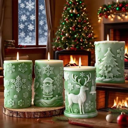 DIY Christmas Decoration Ornament Candlestick Silicone MoldSnowflake Cylindrical Aromatherapy Candle Mould for Christmas Gifts