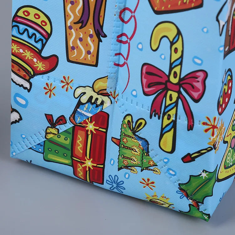 10PC New in Christmas Gift Bags Cartoon Cute Print Santa Elk Snowman Printing Non Woven Foldable Storage Handbag Party Supplies