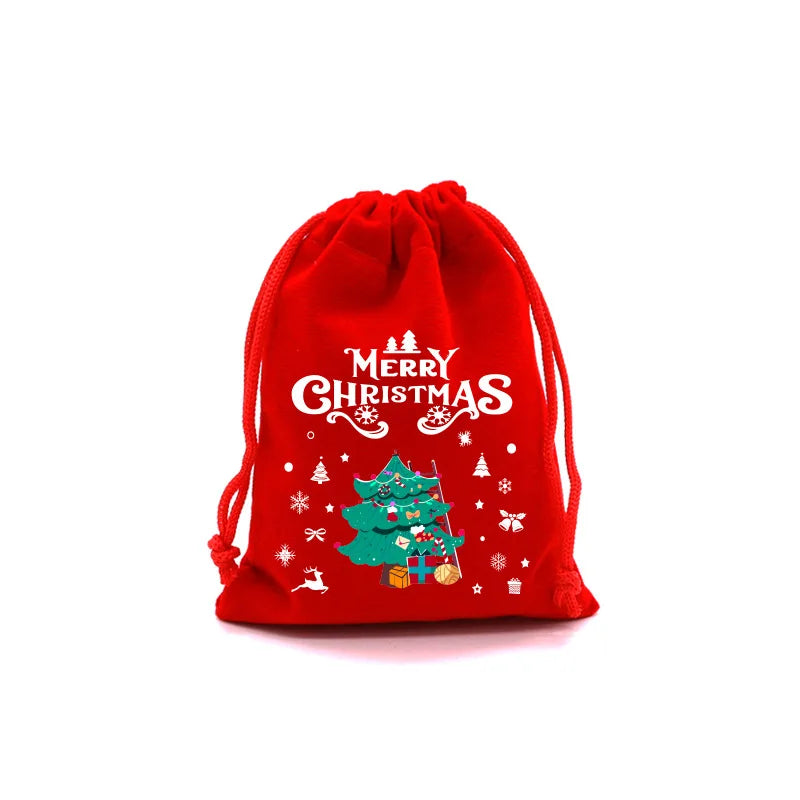 Christmas Velvet Bags 9x12cm 13x18cm Small Candy Gifts Bag Drawstring Pouch Xmas Decoration Favor Bracelet Jewelry Packaging Bag