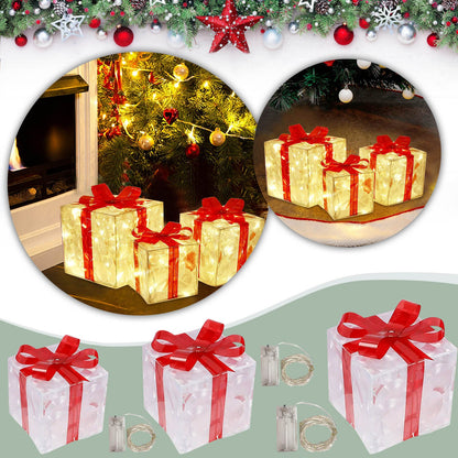 Christmas Glowing Gifts Box Decoration Ornament With Bow Lighting Box Outdoor Light Lighting Xmas New Year 2024 Home Yard Decor