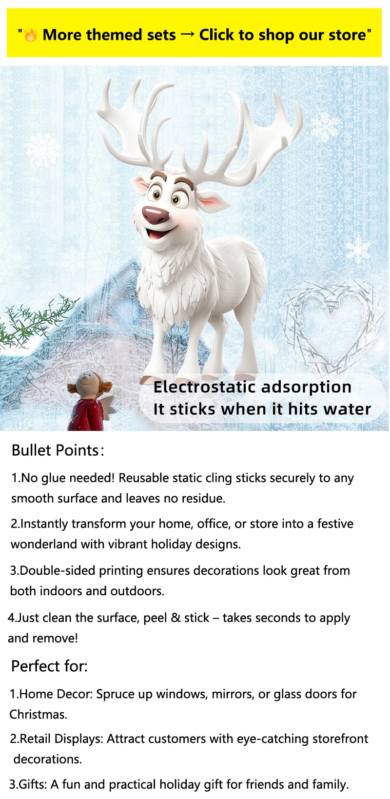 Christmas Window Clings Set Santa Cabin Reindeer Snowman Snowflake Gifts Holiday Static Stickers Mall Balcony Shop Decoration