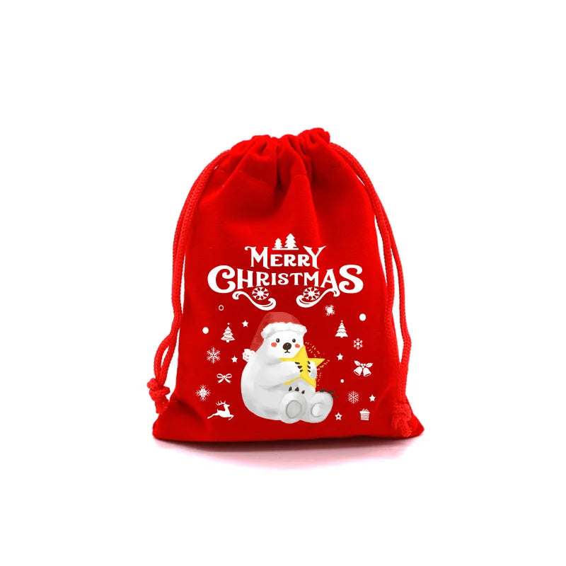 Christmas Velvet Bags 9x12cm 13x18cm Small Candy Gifts Bag Drawstring Pouch Xmas Decoration Favor Bracelet Jewelry Packaging Bag