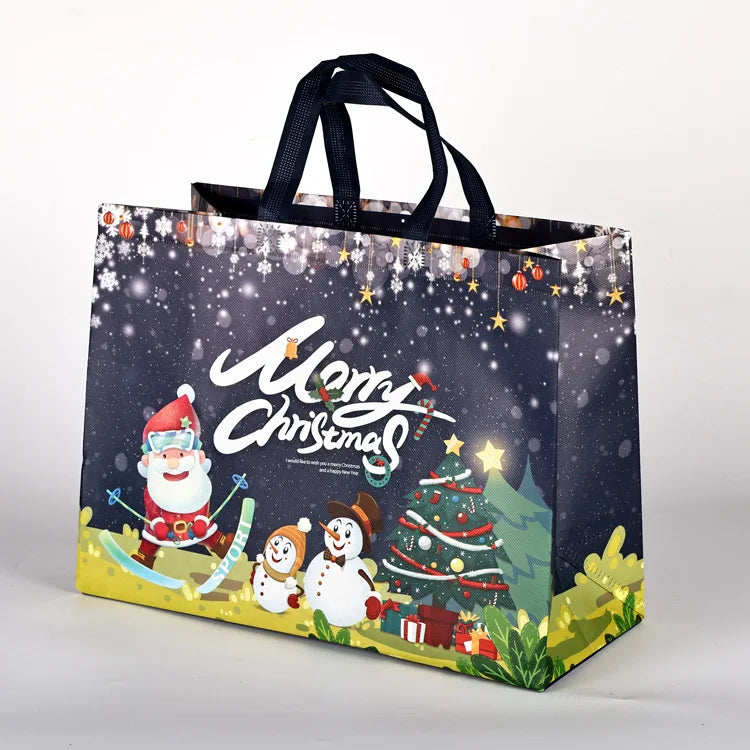 10PC New in Christmas Gift Bags Cartoon Cute Print Santa Elk Snowman Printing Non Woven Foldable Storage Handbag Party Supplies