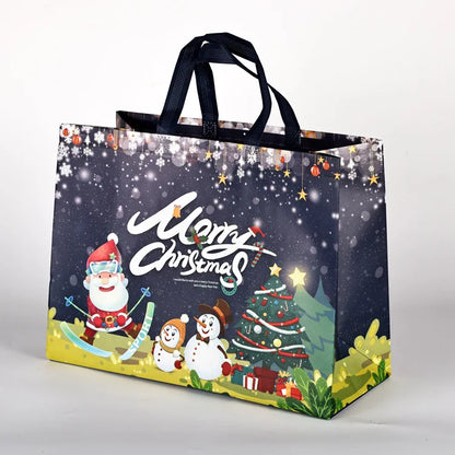 10PC New in Christmas Gift Bags Cartoon Cute Print Santa Elk Snowman Printing Non Woven Foldable Storage Handbag Party Supplies