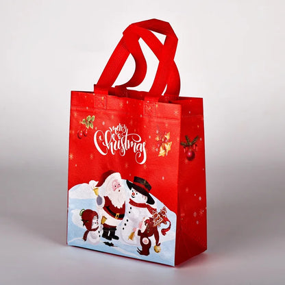 10PC New in Christmas Gift Bags Cartoon Cute Print Santa Elk Snowman Printing Non Woven Foldable Storage Handbag Party Supplies