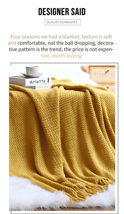 Textile City Nordic Knitted Throw Blanket Shawl Sofa Blanket Soild with Tassels Sofa Scarf Emulation Fleece Bedspread Decor