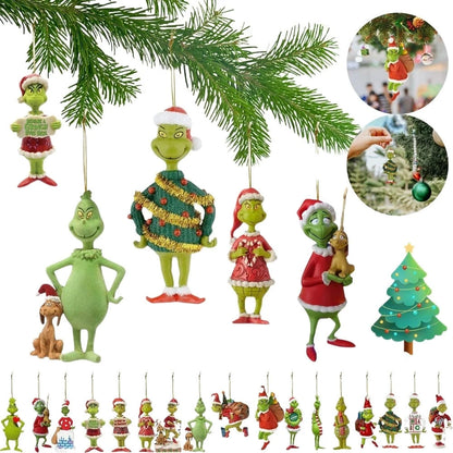 2D Acrylic Paper Christmas Tree Green Monsters Ornaments Cute Green Monsters Christmas Tree Pendants Christmas Cartoon Ornaments
