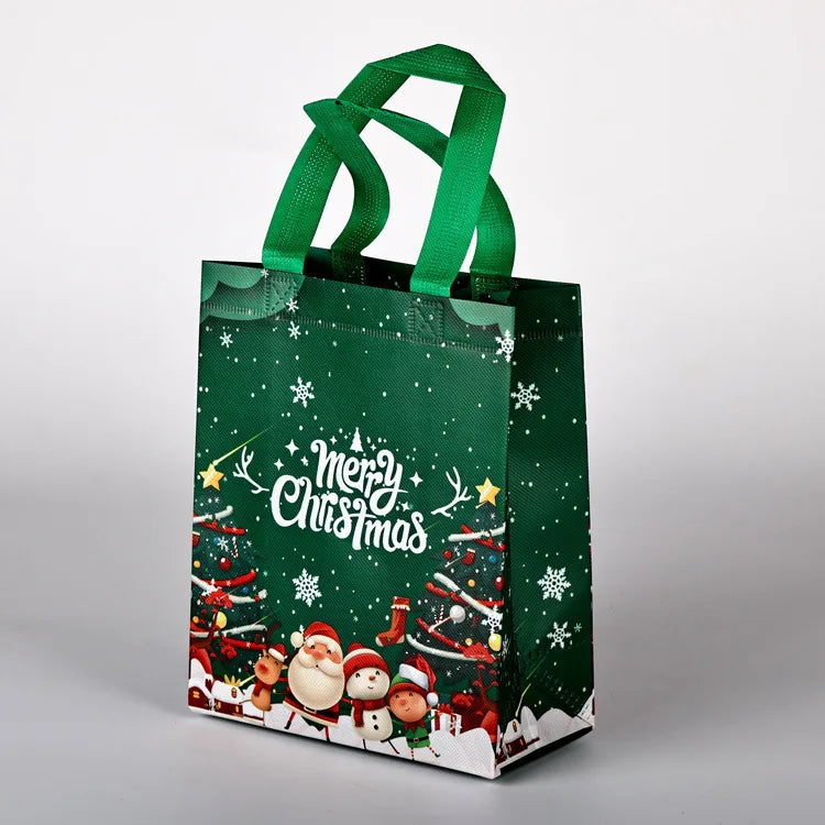 10PC New in Christmas Gift Bags Cartoon Cute Print Santa Elk Snowman Printing Non Woven Foldable Storage Handbag Party Supplies