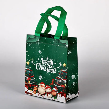 10PC New in Christmas Gift Bags Cartoon Cute Print Santa Elk Snowman Printing Non Woven Foldable Storage Handbag Party Supplies
