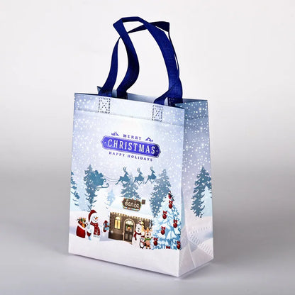 10PC New in Christmas Gift Bags Cartoon Cute Print Santa Elk Snowman Printing Non Woven Foldable Storage Handbag Party Supplies