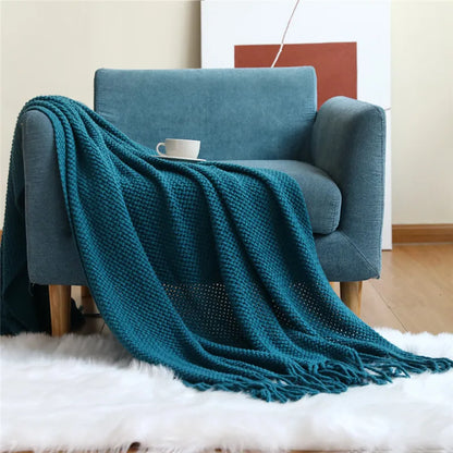 Textile City Nordic Knitted Throw Blanket Shawl Sofa Blanket Soild with Tassels Sofa Scarf Emulation Fleece Bedspread Decor