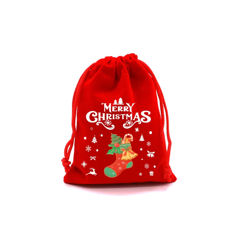 Christmas Velvet Bags 9x12cm 13x18cm Small Candy Gifts Bag Drawstring Pouch Xmas Decoration Favor Bracelet Jewelry Packaging Bag