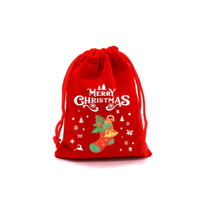 Christmas Velvet Bags 9x12cm 13x18cm Small Candy Gifts Bag Drawstring Pouch Xmas Decoration Favor Bracelet Jewelry Packaging Bag