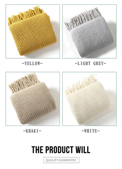 Textile City Nordic Knitted Throw Blanket Shawl Sofa Blanket Soild with Tassels Sofa Scarf Emulation Fleece Bedspread Decor