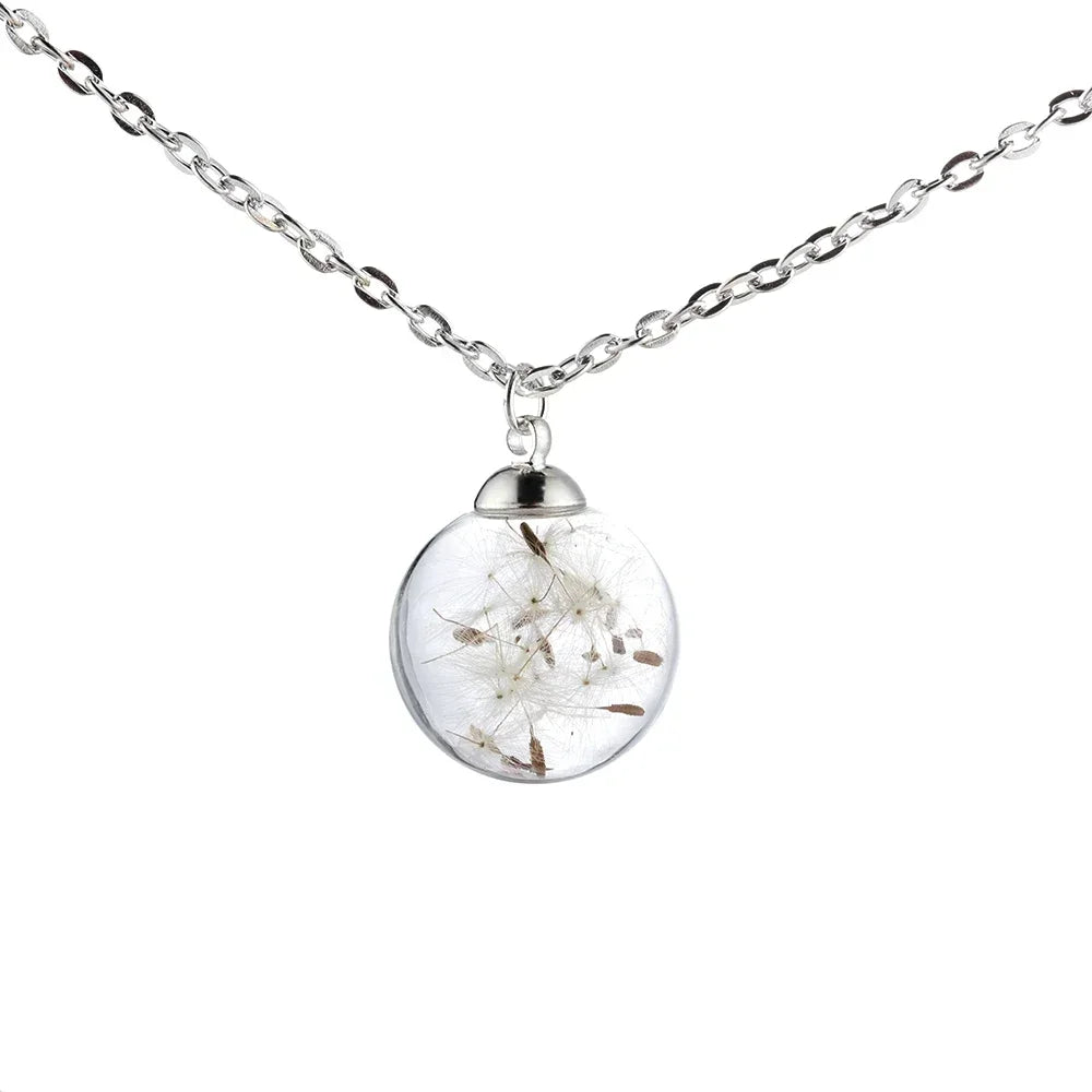 Transparent Glass Vial Necklace Wishing Bottle Dried Flower Pendant Jewellery Openable Screw Cap Steel Chain Charm Perfume Jars