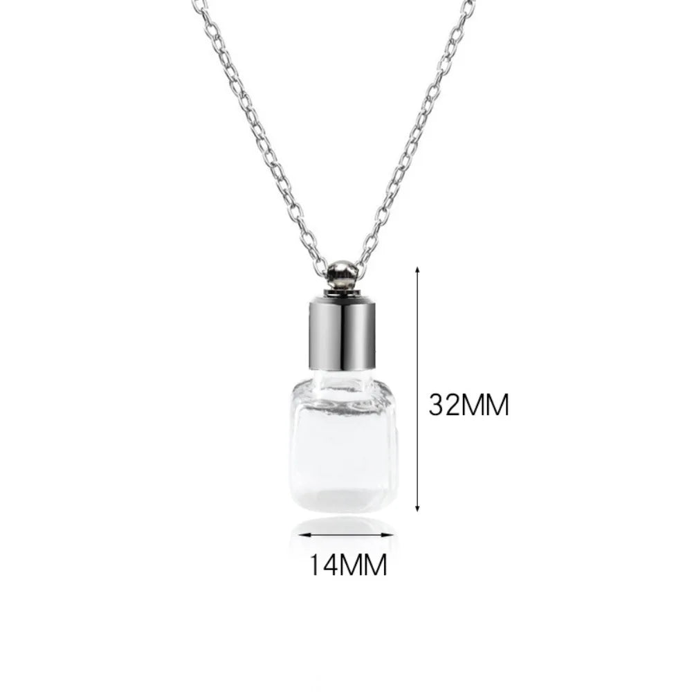 Transparent Glass Vial Necklace Wishing Bottle Dried Flower Pendant Jewellery Openable Screw Cap Steel Chain Charm Perfume Jars