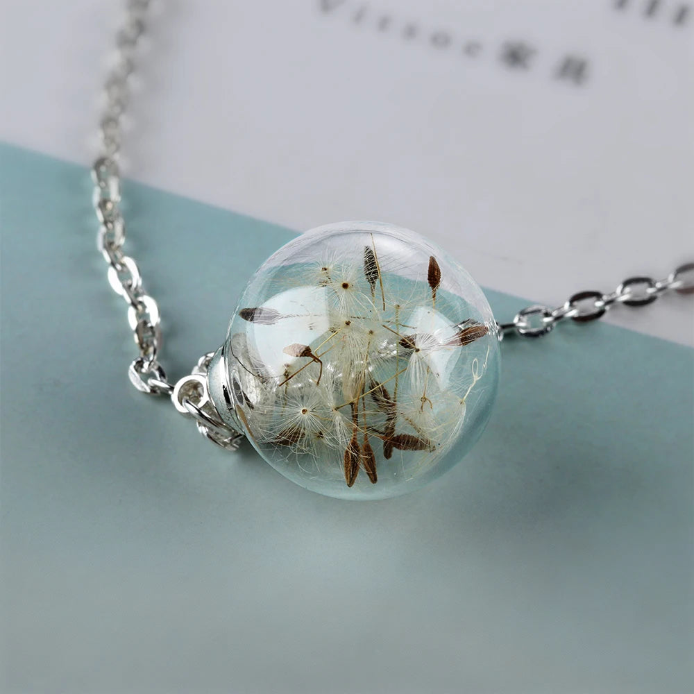 Transparent Glass Vial Necklace Wishing Bottle Dried Flower Pendant Jewellery Openable Screw Cap Steel Chain Charm Perfume Jars