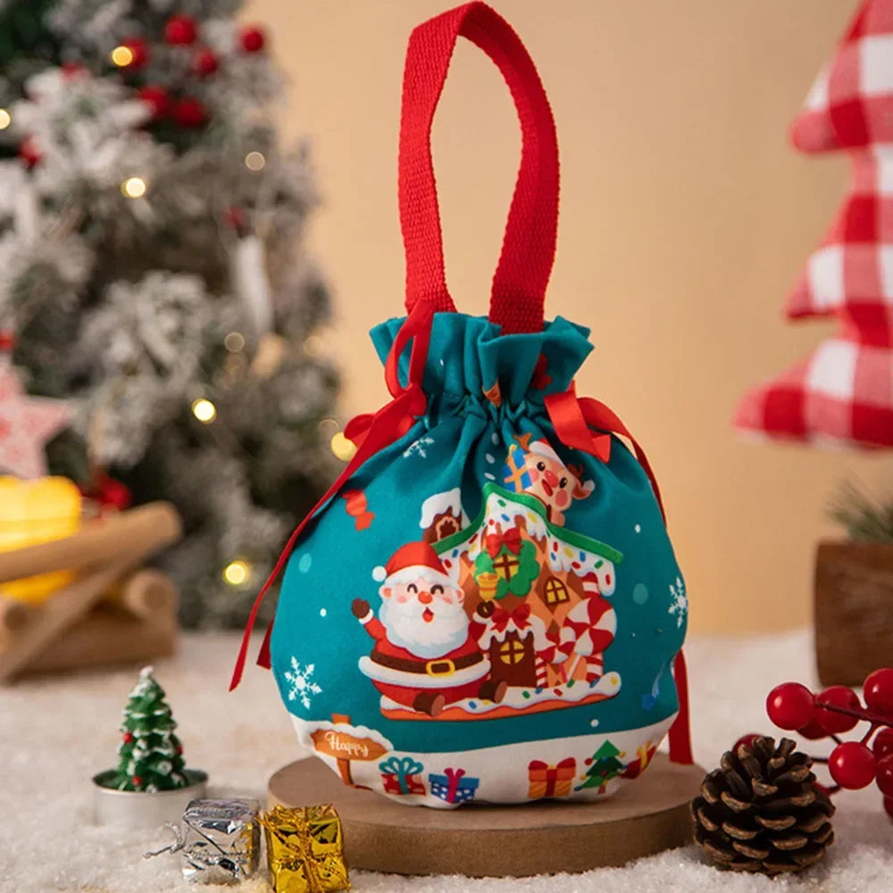 1-5Pcs Christmas Handheld Handle Drawstring Bag New Year Party Holiday Snacks Jewelry Snacks Christmas Eve Apple Storage Bag
