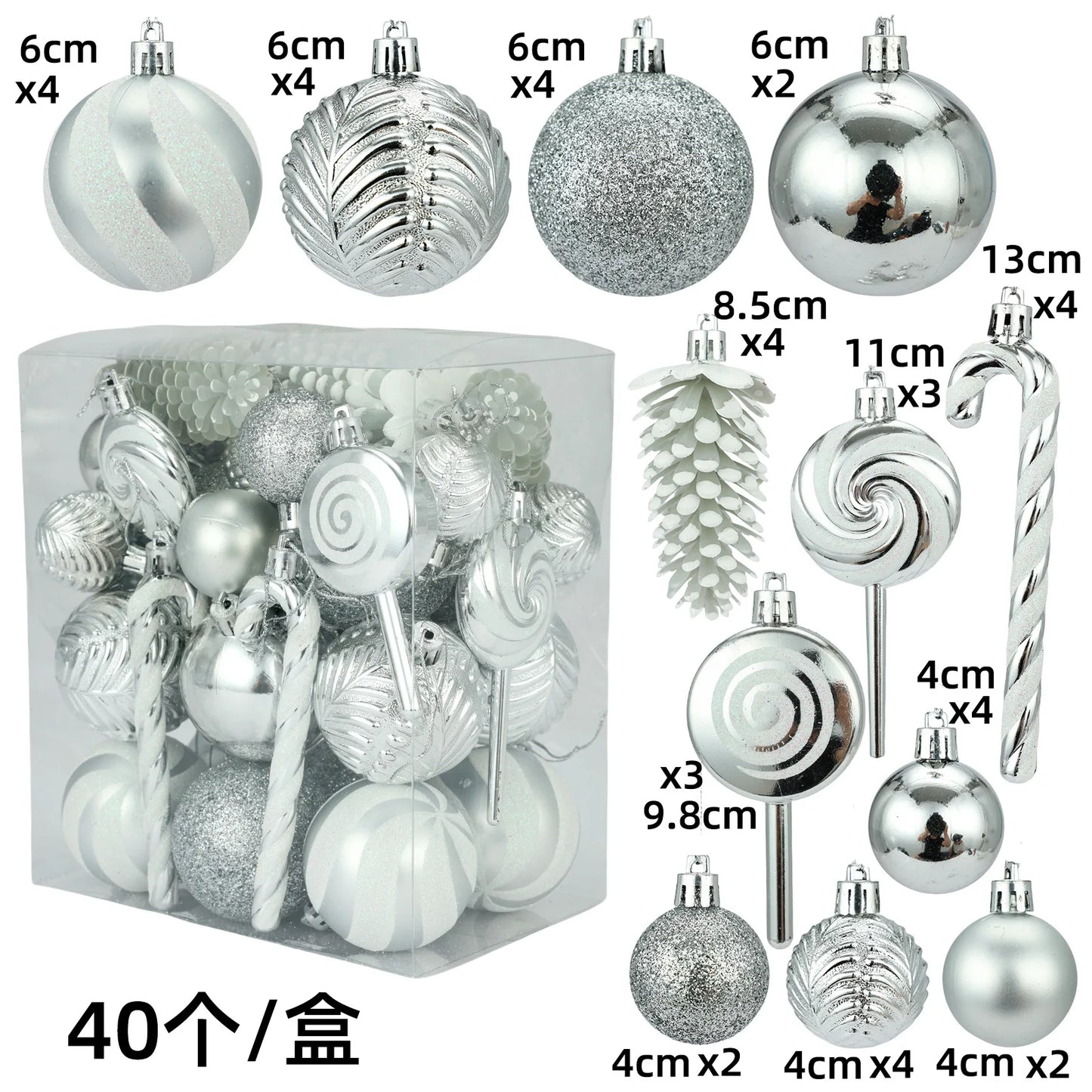 29/36/40pcs Christmas Ball Silver Red Christmas Tree Hanging Pendants Printed Special-shaped Gold Christmas Spheres 2024 New