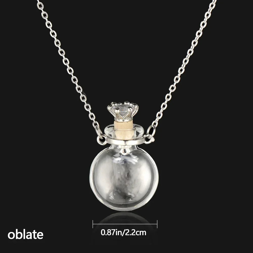 Transparent Glass Vial Necklace Wishing Bottle Dried Flower Pendant Jewellery Openable Screw Cap Steel Chain Charm Perfume Jars