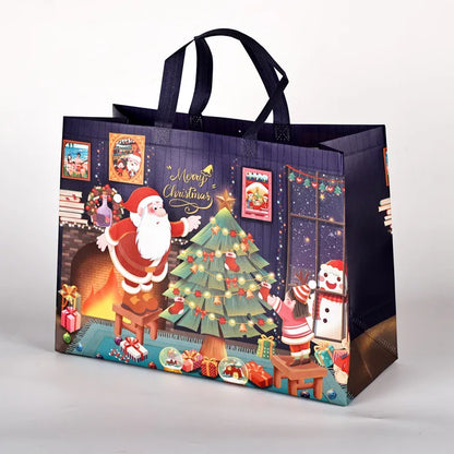 10PC New in Christmas Gift Bags Cartoon Cute Print Santa Elk Snowman Printing Non Woven Foldable Storage Handbag Party Supplies