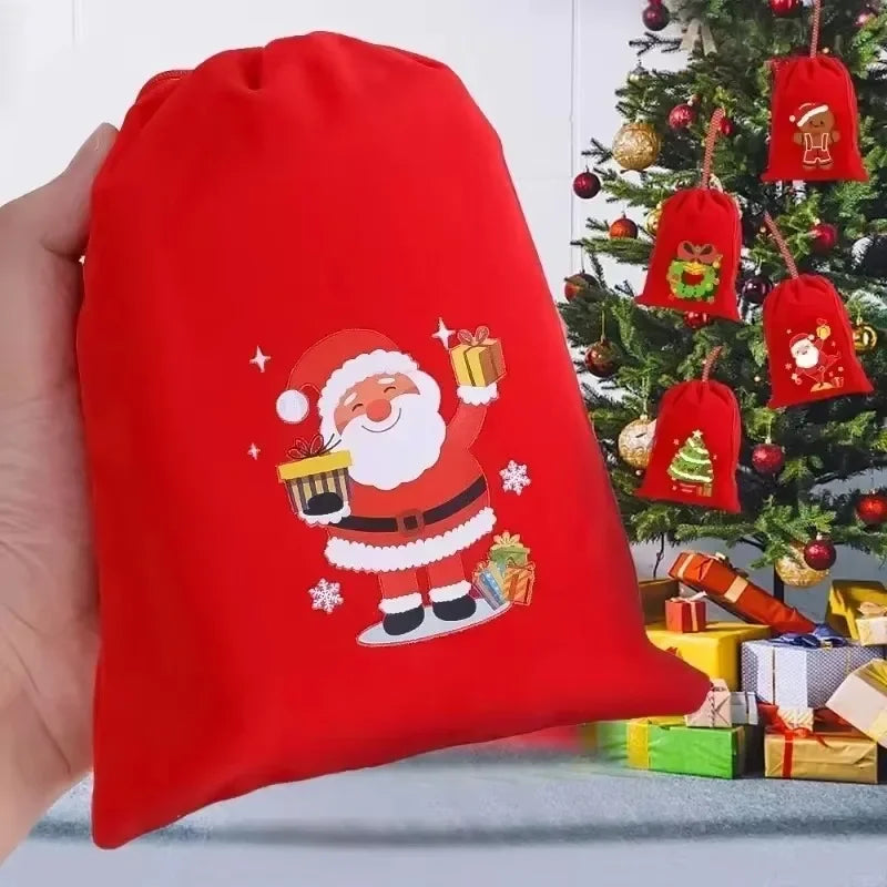 Christmas Velvet Bags 9x12cm 13x18cm Small Candy Gifts Bag Drawstring Pouch Xmas Decoration Favor Bracelet Jewelry Packaging Bag