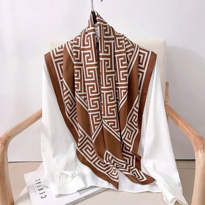 New Fashion Luxury Printing 90*90CM Women Scarf Satin Twill Square Big Shawl Elegant Headscarf Beach Sun Protection Bandana