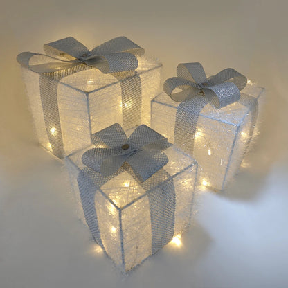 Set of 3 Christmas Lighted Gift Boxes,LED Light Up Present Box Decorations for Outdoor Indoor Christmas Tree, Yard, Home Decor