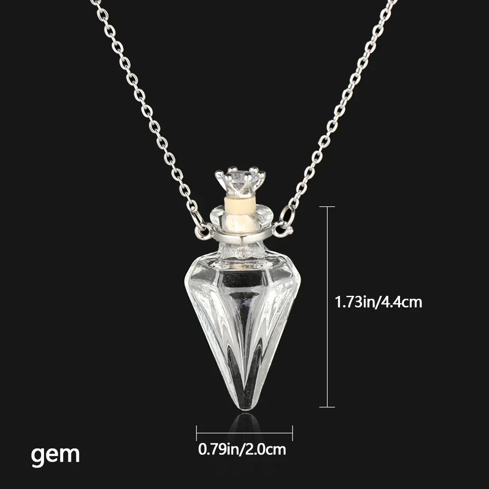 Transparent Glass Vial Necklace Wishing Bottle Dried Flower Pendant Jewellery Openable Screw Cap Steel Chain Charm Perfume Jars