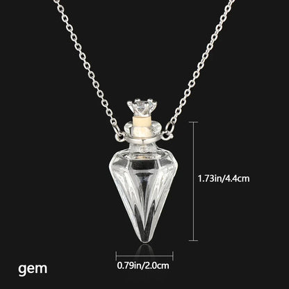 Transparent Glass Vial Necklace Wishing Bottle Dried Flower Pendant Jewellery Openable Screw Cap Steel Chain Charm Perfume Jars