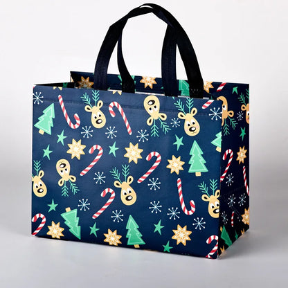 10PC New in Christmas Gift Bags Cartoon Cute Print Santa Elk Snowman Printing Non Woven Foldable Storage Handbag Party Supplies