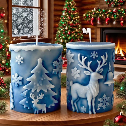 DIY Christmas Decoration Ornament Candlestick Silicone MoldSnowflake Cylindrical Aromatherapy Candle Mould for Christmas Gifts