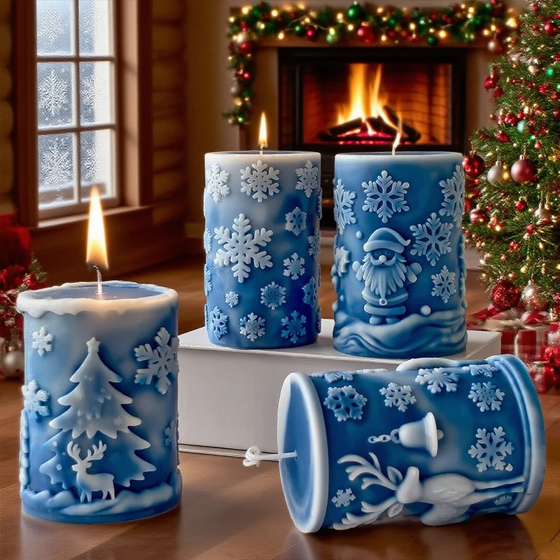 DIY Christmas Decoration Ornament Candlestick Silicone MoldSnowflake Cylindrical Aromatherapy Candle Mould for Christmas Gifts