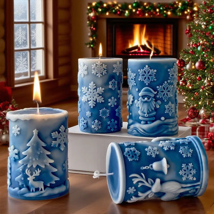 DIY Christmas Decoration Ornament Candlestick Silicone MoldSnowflake Cylindrical Aromatherapy Candle Mould for Christmas Gifts