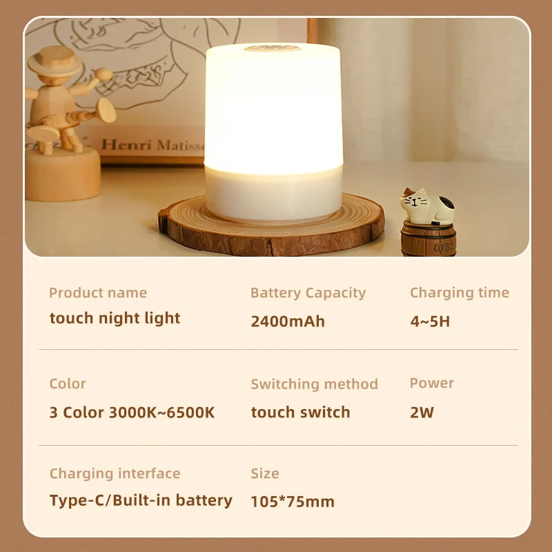 Night Lamp USB LED Table With Switch Rechargeable Three Colors Lights For Kitchen Hallway Closet Bedroom Home Touch Night Light