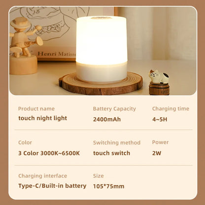 Night Lamp USB LED Table With Switch Rechargeable Three Colors Lights For Kitchen Hallway Closet Bedroom Home Touch Night Light