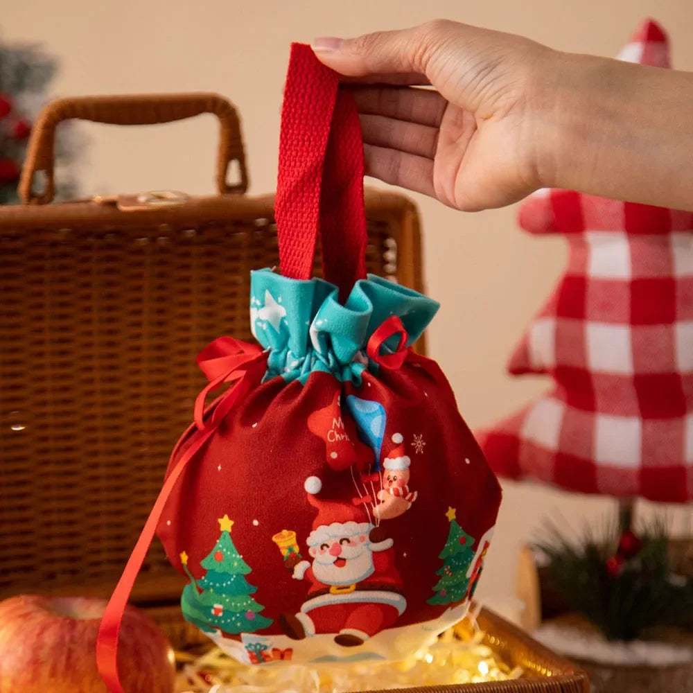 1-5Pcs Christmas Handheld Handle Drawstring Bag New Year Party Holiday Snacks Jewelry Snacks Christmas Eve Apple Storage Bag