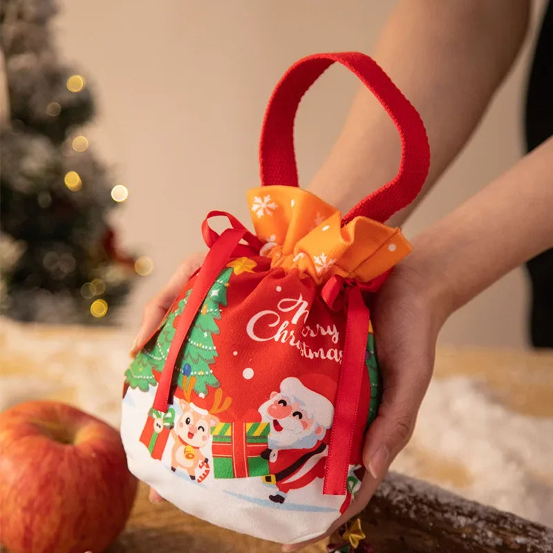 1-5Pcs Christmas Handheld Handle Drawstring Bag New Year Party Holiday Snacks Jewelry Snacks Christmas Eve Apple Storage Bag