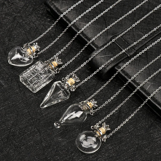 Transparent Glass Vial Necklace Wishing Bottle Dried Flower Pendant Jewellery Openable Screw Cap Steel Chain Charm Perfume Jars