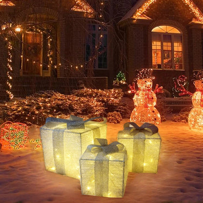 Set of 3 Christmas Lighted Gift Boxes,LED Light Up Present Box Decorations for Outdoor Indoor Christmas Tree, Yard, Home Decor