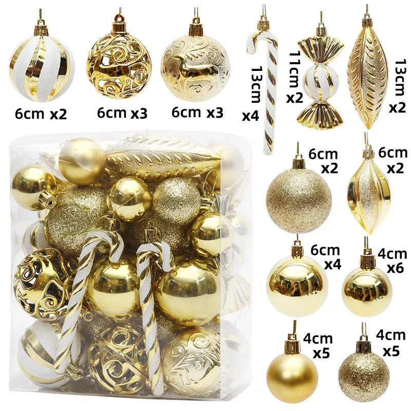 29/36/40pcs Christmas Ball Silver Red Christmas Tree Hanging Pendants Printed Special-shaped Gold Christmas Spheres 2024 New