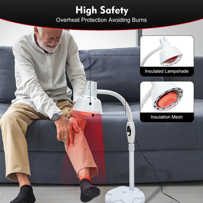 275W Adjustable Infrared Heat Lamp for Muscle&Joint Pain Relief, 360° Rotatable Infrared Therapeutic Light, 0-115℃ Temp Control