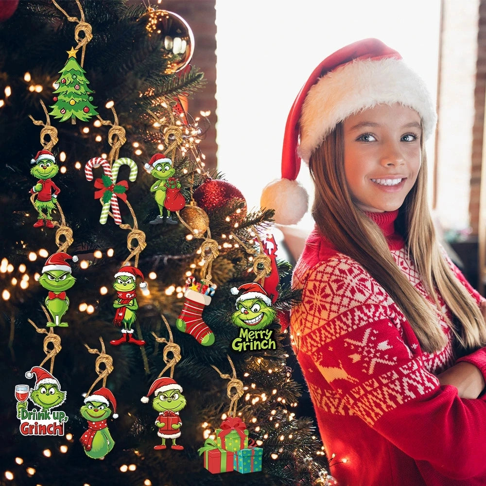 2D Acrylic Paper Christmas Tree Green Monsters Ornaments Cute Green Monsters Christmas Tree Pendants Christmas Cartoon Ornaments