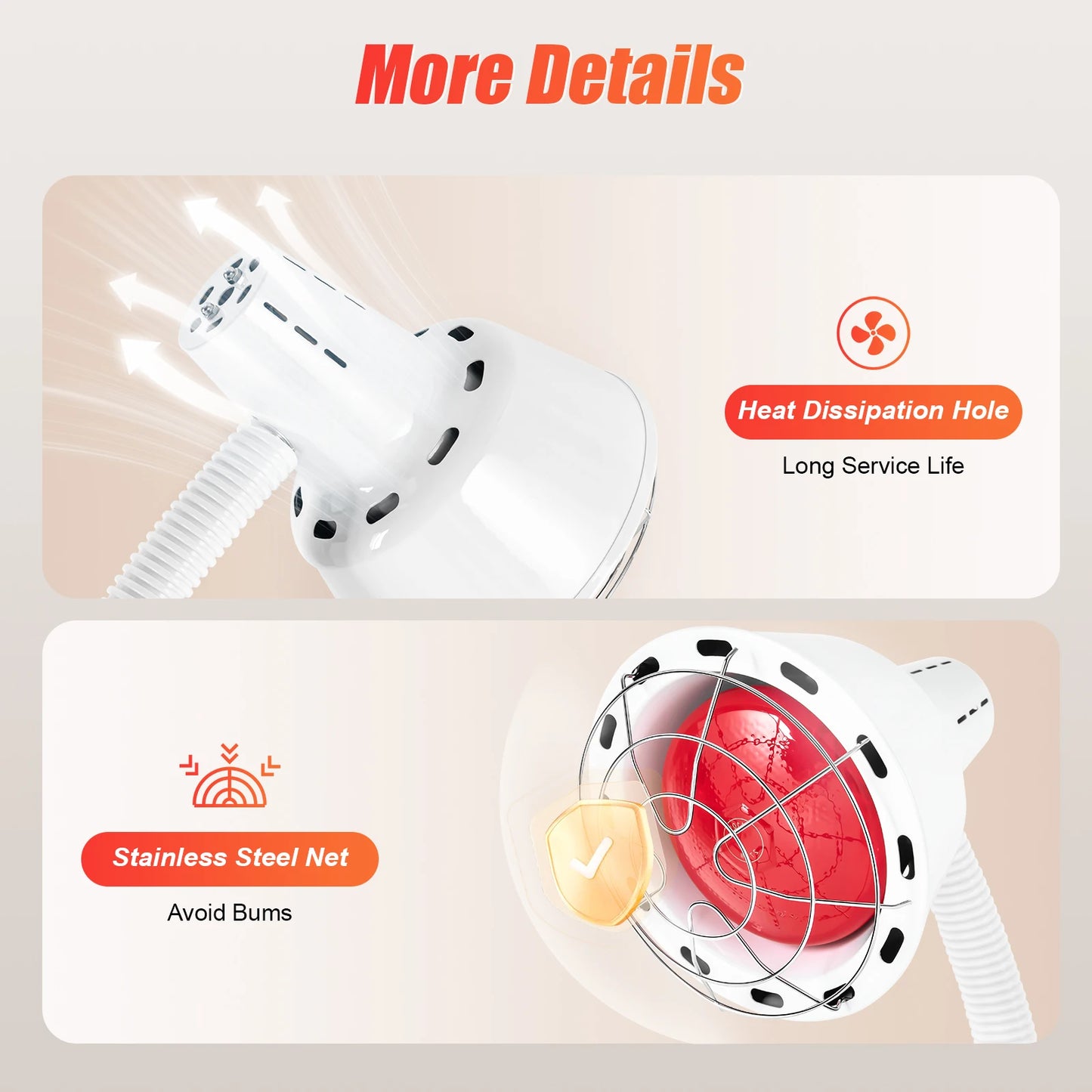 275W Adjustable Infrared Heat Lamp for Muscle&Joint Pain Relief, 360° Rotatable Infrared Therapeutic Light, 0-115℃ Temp Control