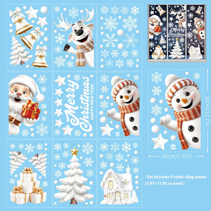 Christmas Window Clings Set Santa Cabin Reindeer Snowman Snowflake Gifts Holiday Static Stickers Mall Balcony Shop Decoration