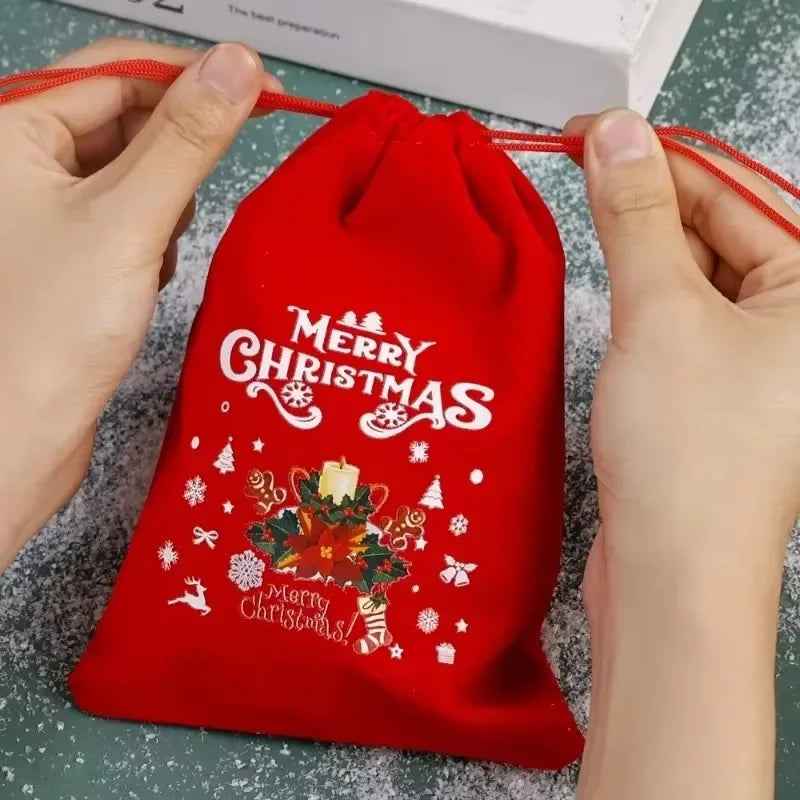 Christmas Velvet Bags 9x12cm 13x18cm Small Candy Gifts Bag Drawstring Pouch Xmas Decoration Favor Bracelet Jewelry Packaging Bag
