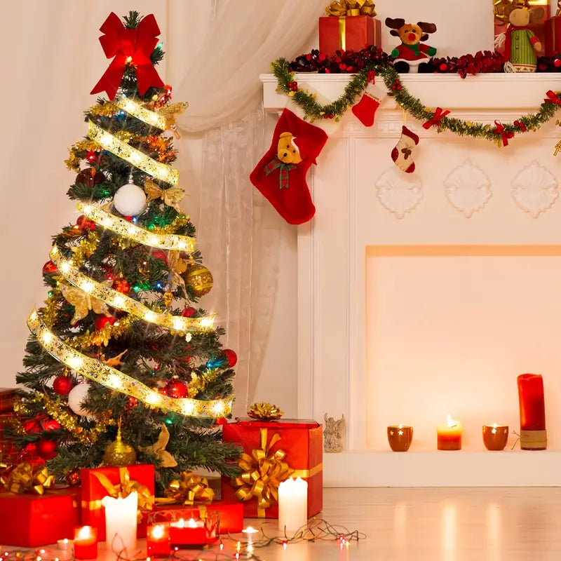 NNETM Christmas Ribbon Fairy Lights - Golden Garland-2