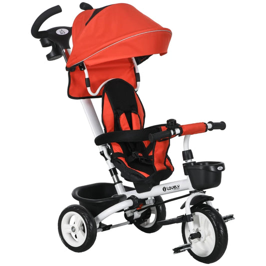 Metal Frame 4 in 1 Baby Push Tricycle with Parent Handle for 1-5 Years Old, Red | HOMCOM-0